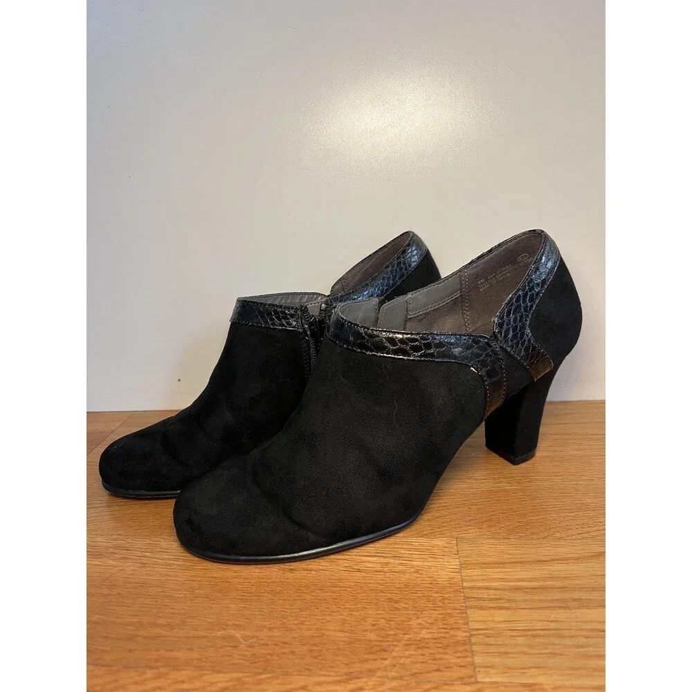 Aerosoles Boots Womens Size 9 Black Snake Day Strole Ankle Block Heel Booties
